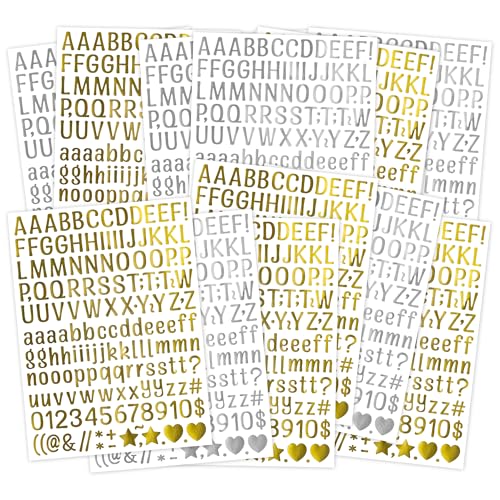 12 Blätter 0,5 Zoll kleiner Buchstabe Alphabet Aufkleber klebrige Zahl Symbol Gold Silber selbstklebendes wasserdichtes Vinyl für Scrapbooking Journaling Karte machen Collaging Planer (Leo) von Mayplous