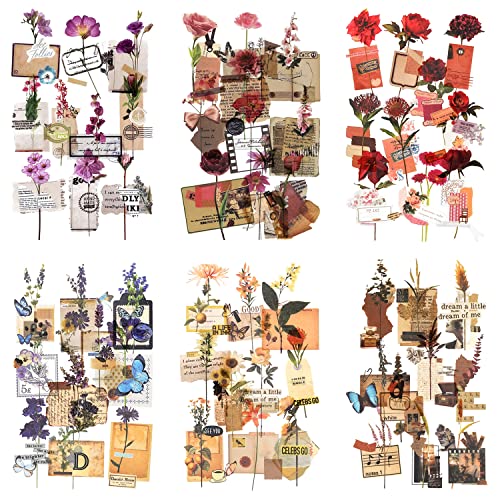 6 Packungen Blumen Sticker Scrapbook Sticker Dekorative Planner Sticker Assorted Floral Sticker Journal Sticker for Scrapbooking Card Making Tagebuch Fotoalbum Handcrafts (Angus) von Mayplous