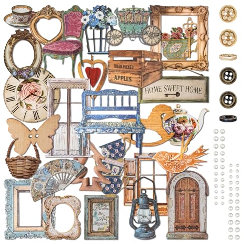 2 Packungen Vintage-Scrapbook-Aufkleber-Set zum Nähen, gestanzte Aufkleber, Tagebuch-Aufkleber, Bastelkollektion mit Kordel, Schleife, Knopf für Junk-Tagebuch, Kunsthandwerk, Decoupage (Michelle) von Mayplous