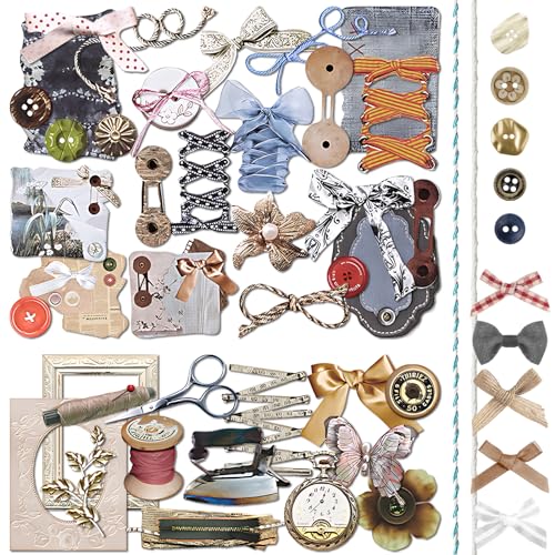 2 Packungen Vintage-Scrapbook-Papier und Aufkleber-Set zum Nähen, gestanzter Karton, Retro-Tagebuchaufkleber, Bastelkollektion mit Kordel, Schleife, Knopf für Junk-Tagebuch-Bastelarbeiten (Miller) von Mayplous