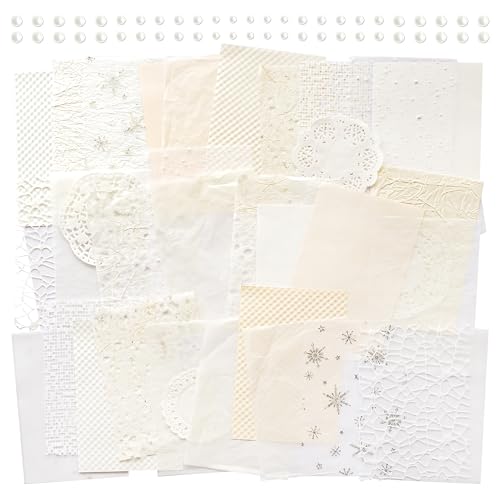 2 Packungen ästhetisch strukturiertes Papier, grundlegendes Scrapbook-Zubehör, dekorative Netzstoffbögen, gemischte Materialien, beiges Thema für Junk Journal, Planer, Geschenkverpackung (Simple) von Mayplous