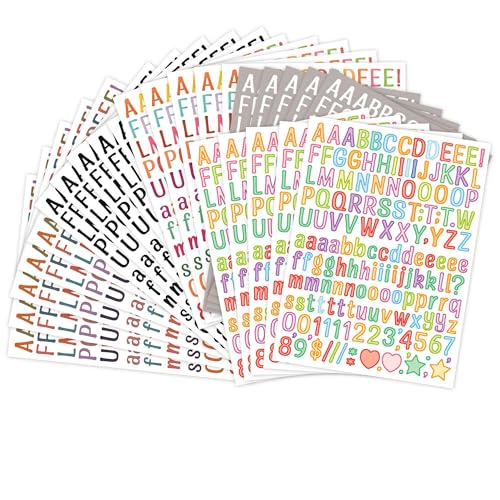 25 Blatt 0,5 Zoll kleine Buchstaben-Alphabet-Aufkleber, klebrige Zahlensymbole, mehrfarbig, selbstklebend, wasserfest, Vinyl für Scrapbooking, Journaling, Kartenherstellung, Collagen, Planer (Aries) von Mayplous