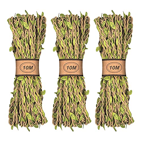 3 x 33ft künstliches Rankenband mit Blatt-Efeugirlande Dekoratives Rankenband Blattschnur Gewachste Schnur Gefälschte Pflanze für handwerkliche Verpackung Hochzeitsweihnachten (Beige Vine) von Mayplous