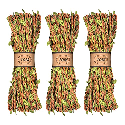 3 x 33ft künstliches Rankenband mit Blatt-Efeugirlande Dekoratives Rankenband Blattschnur Gewachste Schnur Gefälschte Pflanze für handwerkliche Verpackung Hochzeitsweihnachten (Brown Vine) von Mayplous