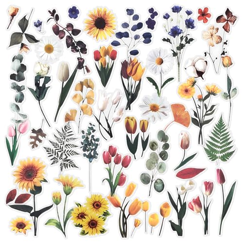 36 Blatt Blumenaufkleber Sammelalbum Aufkleber Dekoration Aufkleber Planer Aufkleber Verschiedene Pflanzenaufkleber Klares PET für Scrapbooking Journaling Tagebuch Album DIY Arts and Crafts (Bloom) von Mayplous