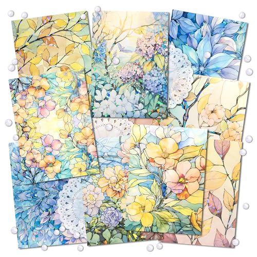 4 Packungen Glitzernde Florale Papieraufkleber Aquarellblumengemustertes Laseraufkleber mit holografischer Kontur Scrapbook Washi Sticker für Tagebuch Kartenherstellung Kunst und Handwerk (Glaze) von Mayplous