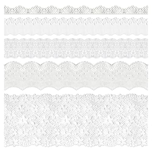 5 Packungen Stickerei-Spitzenborte, Premium-Weiß, Spitzenband zum Nähen, Baumwollspitze, dekorative Häkelborte, 2 Yards x 5 Designs zum Heimwerken, Nähen, Basteln, Verpacken, Hochzeit (Baby) von Mayplous