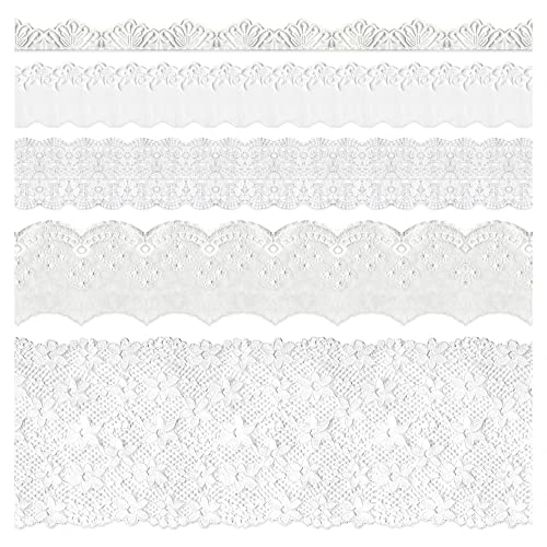 5 Packungen Stickerei-Spitzenborte, Premium-Weiß, Spitzenband zum Nähen, Baumwollspitze, dekorative Häkelborte, 2 Yards x 5 Designs zum Heimwerken, Nähen, Basteln, Verpacken, Hochzeit (Baby) von Mayplous