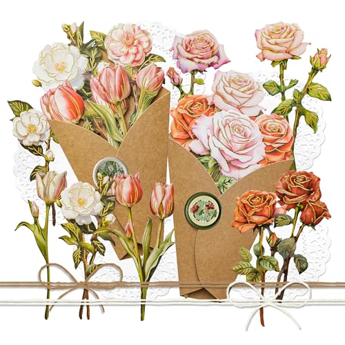 Blumenstrauß-Bastelset, DIY-Rosenstrauß aus Papier, dicker Papierausschnitt einer Tulpe mit langem Zweig, Kamelie, Folienprägung, Pfingstrose, gestanzter harter Blumenstrauß (Kary) von Mayplous