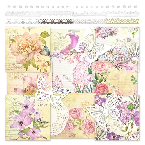 Papier do decoupage'u w stylu vintage z motylem, wycinanką z papieru, koronką, naklejką, papierem dekoracyjnym w kwiaty, materiałami do scrapbookingu, planerem dziennika, tworzeniem kartek (Jade) von Mayplous