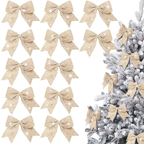 Maysing 12 Stück 15,2 cm Glitzer Champagner Diamant Mesh Weihnachtsschleife Glitzer Weihnachtsbaum Kranz Geschenkband Schleife Urlaub Ornamente für Weihnachtsbaum Girlande DIY Handwerk Verpackung Maysing 12 Stück 15,2 cm Glitzer Champagner Diamant Mesh Weihnachtsschleife Glitzer Weihnachtsbaum Kranz Geschenkband Schleife Urlaub Ornamente für Weihnachtsbaum Girlande DIY Handwerk Verpackung von Maysing