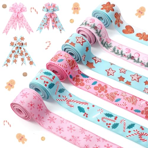 Maysing 6 Rollen Weihnachtsband mit Drahtrand, insgesamt 2,5 m, Winterurlaub, Bastelstoff, Rentier, kariert, Weihnachtsmann-Weihnachtsband, mit Draht, für Bastelarbeiten, Geschenkverpackungen Maysing 6 Rollen Weihnachtsband mit Drahtrand, insgesamt 2,5 m, Winterurlaub, Bastelstoff, Rentier, kariert, Weihnachtsmann-Weihnachtsband, mit Draht, für Bastelarbeiten, Geschenkverpackungen von Maysing