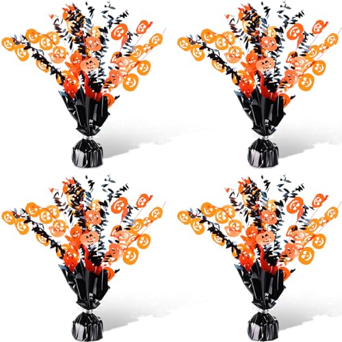 Maysing Halloween-Tischaufsätze, metallischer Kunststoff, glitzernde Tafelaufsätze, Schwarz und Orange, Glitzerfolien-Dekorationen für Halloween-Party-Dekoration, 4 Stück Maysing Halloween-Tischaufsätze, metallischer Kunststoff, glitzernde Tafelaufsätze, Schwarz und Orange, Glitzerfolien-Dekorationen für Halloween-Party-Dekoration, 4 Stück von Maysing