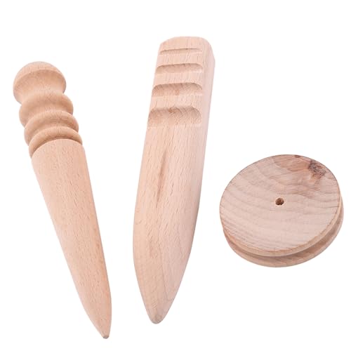 Lederpoliergerät, Kantenglätter aus Holz, Polierwerkzeug in Mehreren Größen für Lederhandwerk, Handarbeitsprojekte, Unbehandeltes Holzmaterial, 3 Arten, Kegel, Flacher (1 von Mayueri
