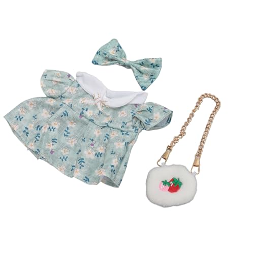 Mayueri Plüschpuppenkleidung, 7,8 Zoll Baumwolltuch Fliege Keiles Plüsch -Puppen -Outfit Kleid mit Erdbeerbeutel, Puppenkleid Puppenzubehör Kleidung für 20 cm Plüschpuppe (B) von Mayueri