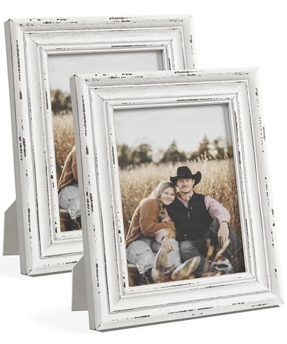 Mazjoaru Bilderrahmen 13x18 Weiß Fotorahmen aus Holz Bilderrahmen Vintage Rustikal Bauernhaus-Stil Deko Geschenk für Hochzeit Jahrestag Freunde Familie Wand oder Desktop 2er Set von Mazjoaru