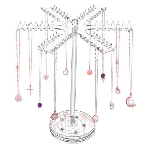 Acryl-Halskettenhalter, drehbarer Schmuckorganisator | Jewelry Towers Transparenter Halskettenbügel | Schmuckständer mit 84 Haken für Ketten, Ohrringe und Anhänger von Mbiyhgta