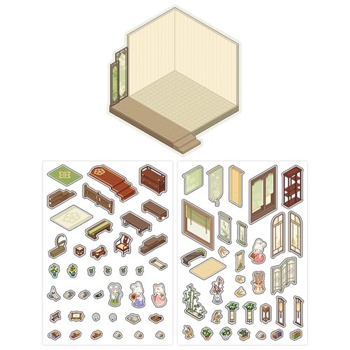Aufkleber für Scrapbook – Dekorative Reliefaufkleber, Verzierungen für selbsthaftendes Handwerk | Cartoon House Sticker Chinesische Szene Sticker, Textured Scrapbooking Supplies for Backy Al von Mbiyhgta
