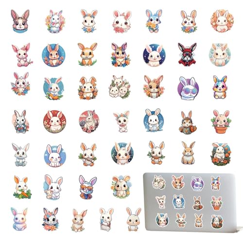 Mbiyhgta Aufkleber für Wasserflaschen, Hasen, Bunny Ostern, niedliche Aufkleber, 50 x – lustige Tier-Aufkleber, wasserdicht, für Wasserflaschen von Mbiyhgta