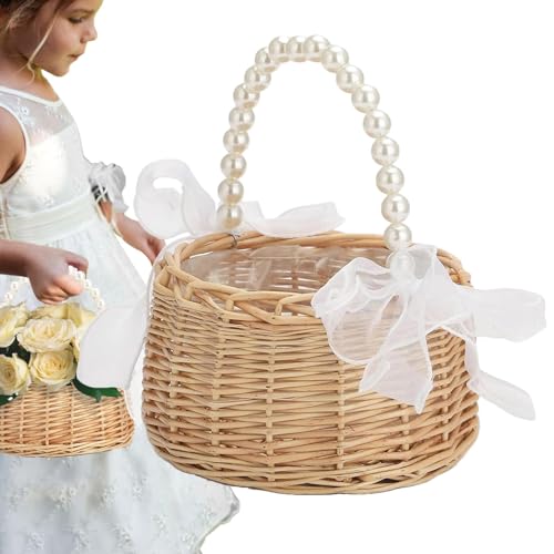 Weidenkorb mit Griff, Perlblumenmädchen-Korb | Bowknot Hochzeitskorb mit Perlengriff | handgewebter Osterrattankorb, romantisches Hochzeitsdekor für Blumen, Weidenkorb mit Griff, Perlblumenmädchen-Korb | Bowknot Hochzeitskorb mit Perlengriff | handgewebter Osterrattankorb, romantisches Hochzeitsdekor für Blumen, von Mbiyhgta