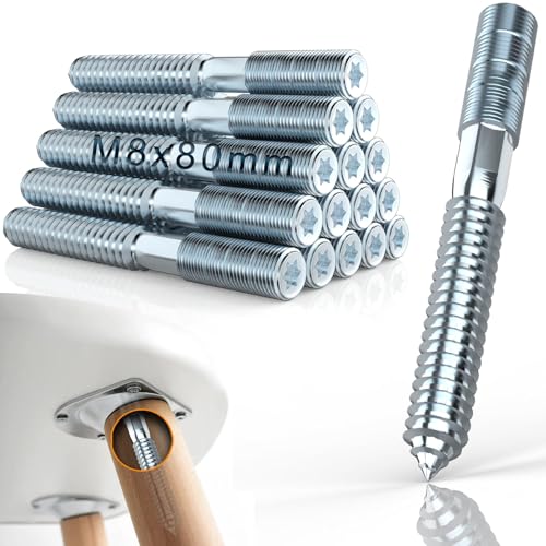 Mbsomnus 15 Stück Stockschraube M8 Torx Stockschrauben M8x80mm Verzinktem Astahl Doppelseitige Dübelschrauben Aufhänger Schrauben Torx T25 Sternnuten Doppelgewindeschrauben für Holzgelenk Möbelbeine von Mbsomnus
