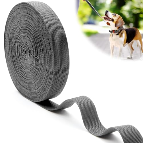 Mbsomnus 15M Gurtband Polypropylen 25 mm Dunkelgrau, Baumwolle Taschengurt Wasserresistent Nylonband für Schneiden Nähen DIY Rucksack Gepäckgurten Handtaschen Hundeleinen von Mbsomnus