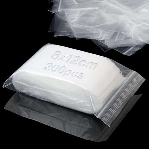 Mbsomnus 200 Stück Kleine Tütchen Druckverschlussbeutel 8x12 cm Plastiktüten Verschließbar Zip Beutel Wiederverschließbare Zipper Baggies für Schmuck Ohrringen Süßigkeiten Samen Schrauben von Mbsomnus