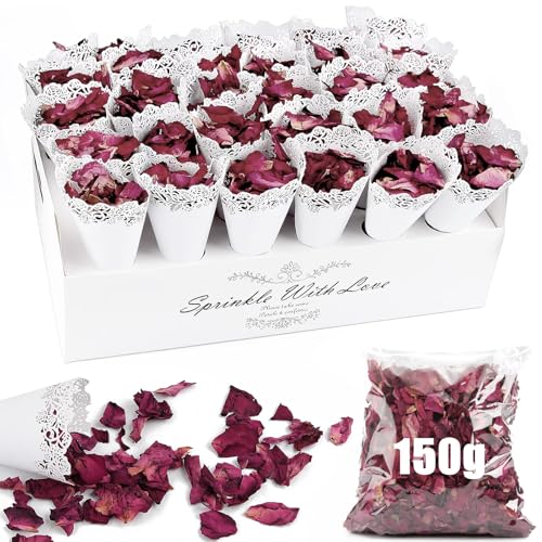 Mbsomnus 30Stk Konfetti Hochzeit Papier Kegel mit 150g Getrocknete Natürliches Blüten Rose, Kegelhalter, Blütenkonfetti Hochzeitskonfetti für Deko Geburtstag Party Candy Schokolade von Mbsomnus