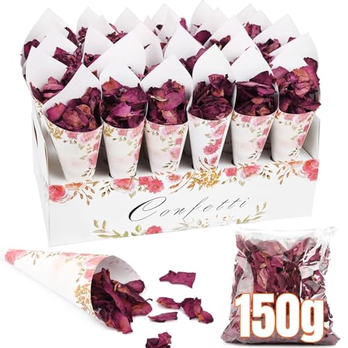 Mbsomnus Hochzeitsdeko 30Stk Konfetti Kegel 150g Natürliches Getrocknete Blumen Rose Konfetti Kegel Box Blütenkonfetti für Geburtstag Tischdeko Party Jahrestag Geschenke Candy Schokolade von Mbsomnus