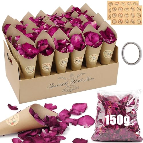 Mbsomnus Konfetti Hochzeit - 150g Natürliches Rosenblätter Getrocknet, 30 Stück Kraftpapier Kegel & Halter, 30 Stück Aufkleber Hochzeit Vintage, Blütenkonfetti Hochzeit für Tischdeko Geburtstag Party Mbsomnus Konfetti Hochzeit - 150g Natürliches Rosenblätter Getrocknet, 30 Stück Kraftpapier Kegel & Halter, 30 Stück Aufkleber Hochzeit Vintage, Blütenkonfetti Hochzeit für Tischdeko Geburtstag Party von Mbsomnus