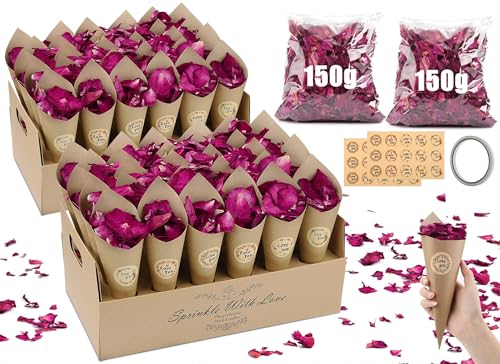 Mbsomnus Konfetti Hochzeit - 300g Natürliches Rosenblätter Getrocknet, 60 Stück Kraftpapier Kegel & Halter, 60 Stück Aufkleber Vintage, Blütenkonfetti für Tischdeko Geburtstag Party Mbsomnus Konfetti Hochzeit - 300g Natürliches Rosenblätter Getrocknet, 60 Stück Kraftpapier Kegel & Halter, 60 Stück Aufkleber Vintage, Blütenkonfetti für Tischdeko Geburtstag Party von Mbsomnus