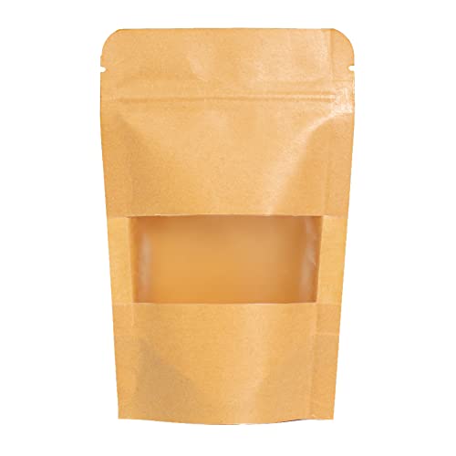 McBrikett Kraftpapiertüte 14x20cm, Doypack, Ziplock, Standbodenbeutel mit Fenster, 10-100 Stück (100) von McBrikett