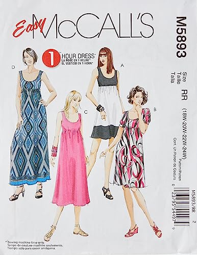 McCall's Patterns M5893 Size RR 18W-20W-22W-24W Misses'/ Women's Dresses in 4 Lengths, Pack of 1, White von McCall's Patterns