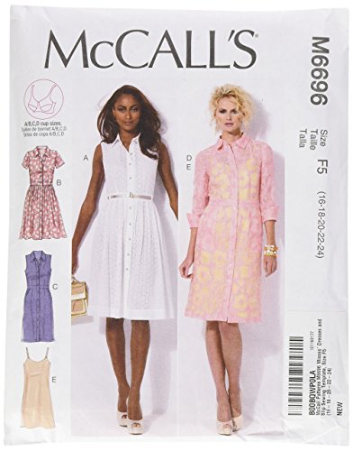 McCall's Patterns M6696 Size F5 16-18-20-22-24 Misses' Dresses and Slip, Pack of 1, White, Packaging may vary von McCall's