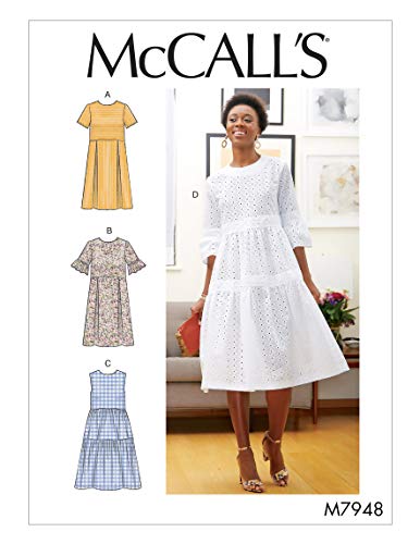 McCall's M7948E5 Women's Knee Length Pleated Dress Sewing Patterns, Sizes 14-22 Schnittmuster, Papier, weiß, Verschiedene Größen von McCall's