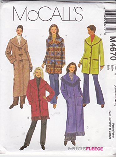 McCALL'S M4670 FIVE MISSES' UNLINED COAT, JACKETS 2 LENGTHS SEWING PATTERN SIZE: Y (XSM-SML-MED) by McCall's von McCall's