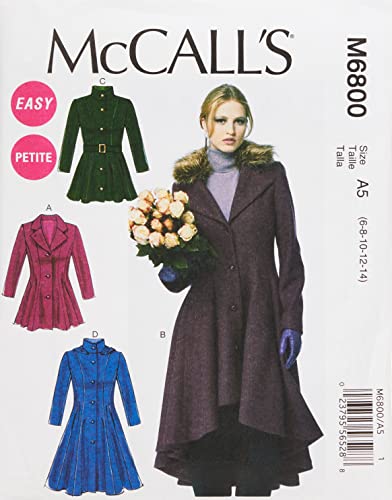McCall's Patterns M6800 A5 6 - 8 - 10 - 12 - 14 Misses' - Miss Petite Lined Coats, Belt and Detachable Collar and Hood, Pack of 1, White von McCall's