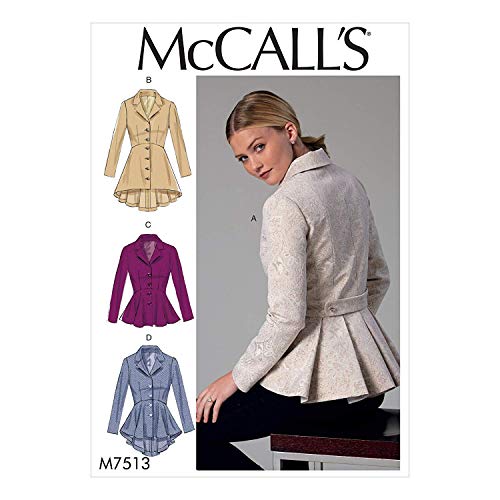 McCall's M7513E5 Misses' Notch-Collar, Peplum Jackets Muster 7513 E5, Damenjacken, Größen 42-50, Taschentuch, Mehrfarbig, 17 x 0.5 x 0.07 cm McCall's M7513E5 Misses' Notch-Collar, Peplum Jackets Muster 7513 E5, Damenjacken, Größen 42-50, Taschentuch, Mehrfarbig, 17 x 0.5 x 0.07 cm von McCall's