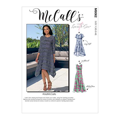 McCall's Misses' Straight, Handkerchief, or High-Low Hem Dresses Y (XSM-SML-MED) McCalls Pattern M8062Y Kleider für Damen, gerade, Taschentuch oder hoher Saum, verschieden von McCall's