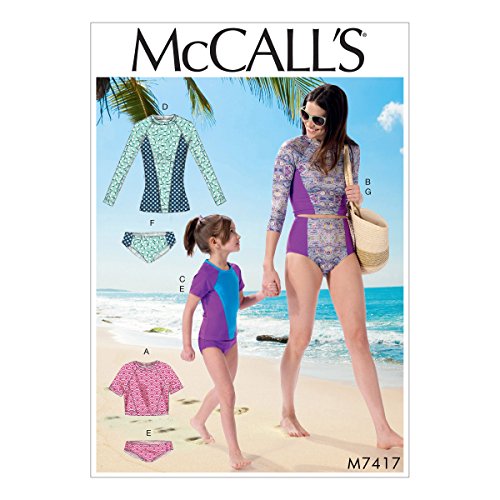 McCall 's Patterns 7417 Miss Misses/Mädchen Badeanzüge Schnittmuster, Tissue, mehrfarbig, Größen klein – X-Large von McCall's