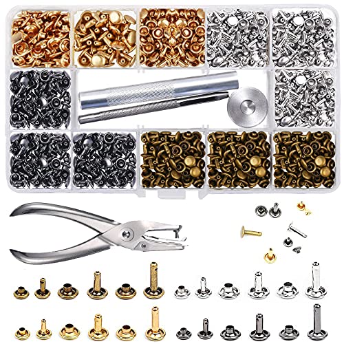 McNory 480 Sets 3 Größen Leder Nieten Doppelkappe Rivet Tubular Metall Ohrstecker mit 4 Werkzeuge Zange/Setzer für DIY Lederhandwerk kleidung (Silber,Bronze,Gold,Schwarz) von McNory