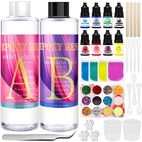 McNory Epoxidharz Set Anfänger 400 ml, Glasklar Resin harz Gießen Set Mit Epoxidharz Zubehör, Epoxidharz, Farbe, Glitzer DIY Schmuckherstellung für Halskette, Ohrringe, Schlüsselbund von McNory