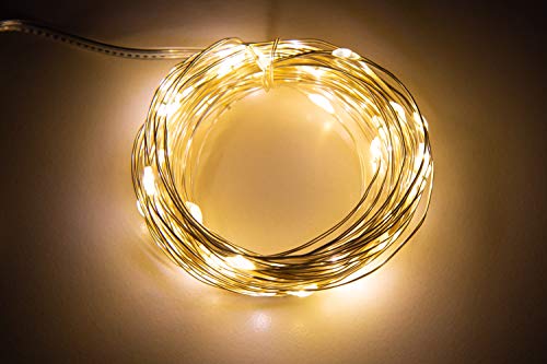 McShine - LED Draht-Lichterkette | Micro | 80 LEDs, 8m, warmweiß, Batteriebetrieb | netzunabhängig | dünne Drähte für dezentes Unterbringen | ideal für Weihnachtsdeko, Blumensträuße, Kränze, uvam. von McShine