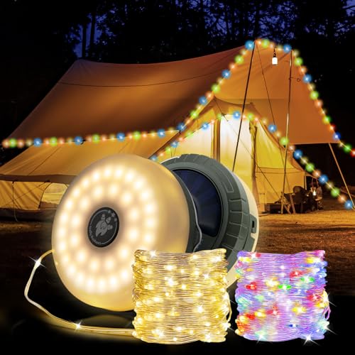 Mcbazel LED Camping Lichterkette Aufrollbar Solar 10M Wasserdichte Lichterkette mit Fernbedienung für Außenbereich/Zelt/Garten/Van - 5 Modi USB-C/Solarladung, IP44, Warmweiß Multicolor Mcbazel LED Camping Lichterkette Aufrollbar Solar 10M Wasserdichte Lichterkette mit Fernbedienung für Außenbereich/Zelt/Garten/Van - 5 Modi USB-C/Solarladung, IP44, Warmweiß Multicolor von Mcbazel