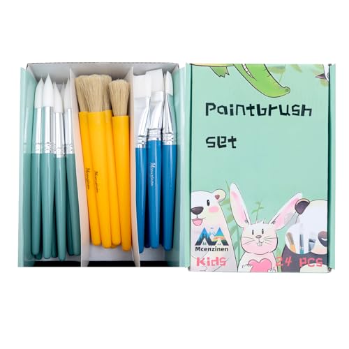 Mcenzinen 24 Stück Pinsel-Sortiment, Schulstart-Kunstmaterialien für Kinder, Flache und runde Pinsel für Kleinkinder und Klassenzimmer, einfach zu greifen Mcenzinen 24 Stück Pinsel-Sortiment, Schulstart-Kunstmaterialien für Kinder, Flache und runde Pinsel für Kleinkinder und Klassenzimmer, einfach zu greifen von Mcenzinen