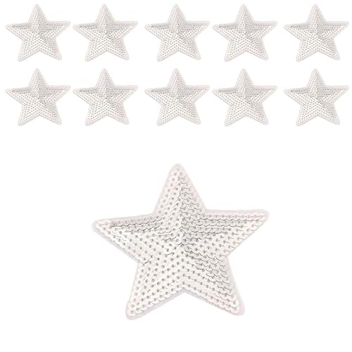 10 Stück silberne Stern-Pailletten zum Aufbügeln, glitzernde Pailletten-Stern-Patches, Applikationen, Stoffaufkleber für Kleidung, Jeans, Taschen, Hüte, Reparatur und Dekoration, 9 x 8,5 cm 10 Stück silberne Stern-Pailletten zum Aufbügeln, glitzernde Pailletten-Stern-Patches, Applikationen, Stoffaufkleber für Kleidung, Jeans, Taschen, Hüte, Reparatur und Dekoration, 9 x 8,5 cm von Mcoser