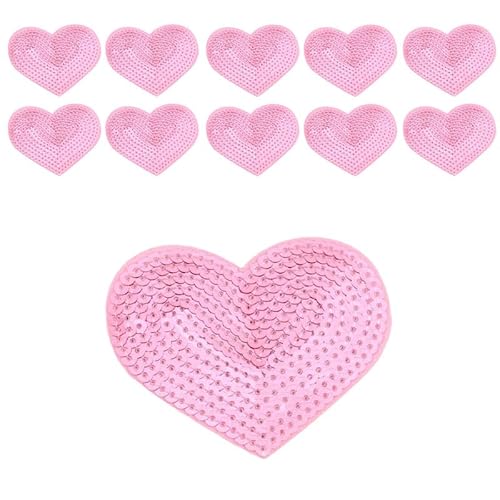 10 rosa Herz-Pailletten-Applikationen zum Aufbügeln, glitzernde Pailletten, Herz-Flicken, Applikationen, Stoffaufkleber für Kleidung, Jeans, Taschen, Hüte, Reparatur und Dekoration, 8,5 x 7 cm 10 rosa Herz-Pailletten-Applikationen zum Aufbügeln, glitzernde Pailletten, Herz-Flicken, Applikationen, Stoffaufkleber für Kleidung, Jeans, Taschen, Hüte, Reparatur und Dekoration, 8,5 x 7 cm von Mcoser