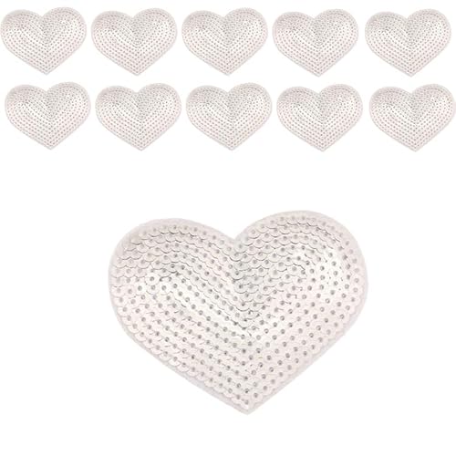 10 silberne Herz-Pailletten-Applikationen zum Aufbügeln, glitzernde Pailletten, Herz-Flicken, Applikationen, Stoffaufkleber für Kleidung, Jeans, Taschen, Hüte, Reparatur und Dekoration, 8,5 x 7 cm 10 silberne Herz-Pailletten-Applikationen zum Aufbügeln, glitzernde Pailletten, Herz-Flicken, Applikationen, Stoffaufkleber für Kleidung, Jeans, Taschen, Hüte, Reparatur und Dekoration, 8,5 x 7 cm von Mcoser