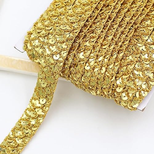 130 cm flache Glitzer-Paillettenborte zum Nähen, goldfarbenes Paillettenband, 1,5 cm Pailletten-Borte für Bühnenkostüm-Dekoration von Mcoser