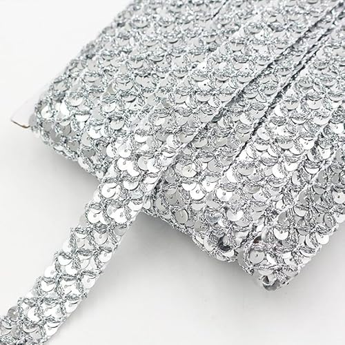 130 cm flache Glitzer-Paillettenborte zum Nähen, silbernes Paillettenband, 1,5 cm Pailletten-Borte für Bühnenkostüm-Dekoration von Mcoser